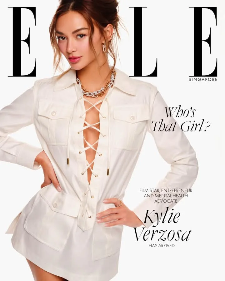 ELLE Singapore cover — Kylie Verzosa in a cream lace-up set