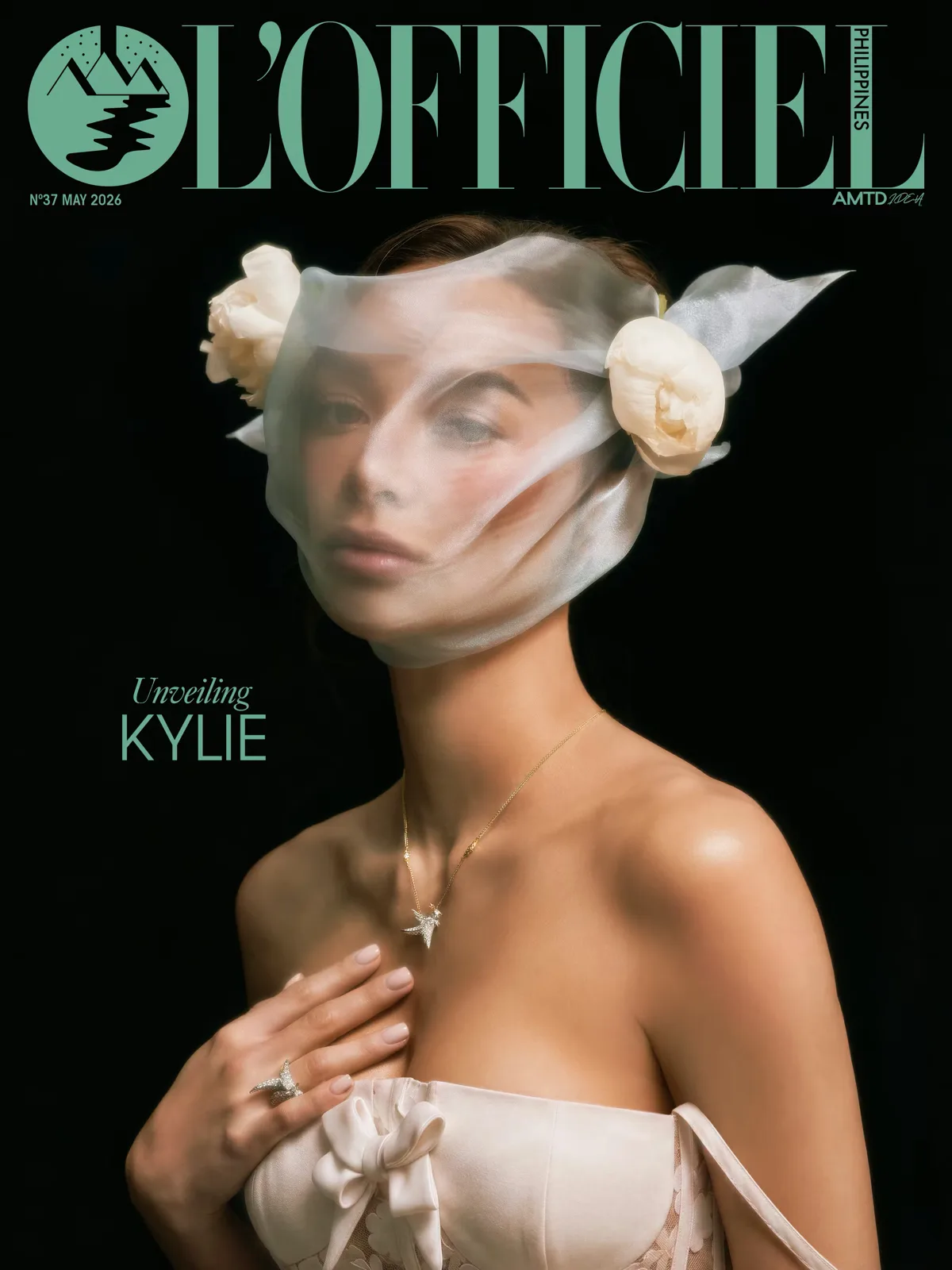 L'OFFICIEL cover — veiled portrait of Kylie Verzosa with white roses