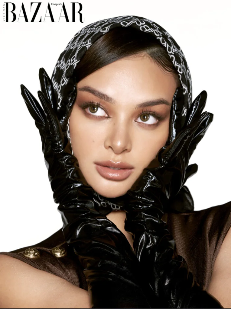 Harper's Bazaar — Kylie Verzosa in a headscarf and vinyl gloves